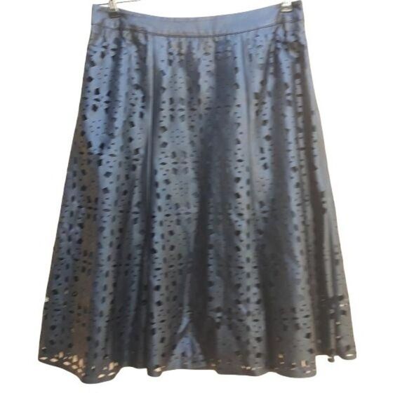 Worthington Faux Vegan Leather Laser Cutout Tea Length Full Circle Skirt Sz 4 - Picture 1 of 8